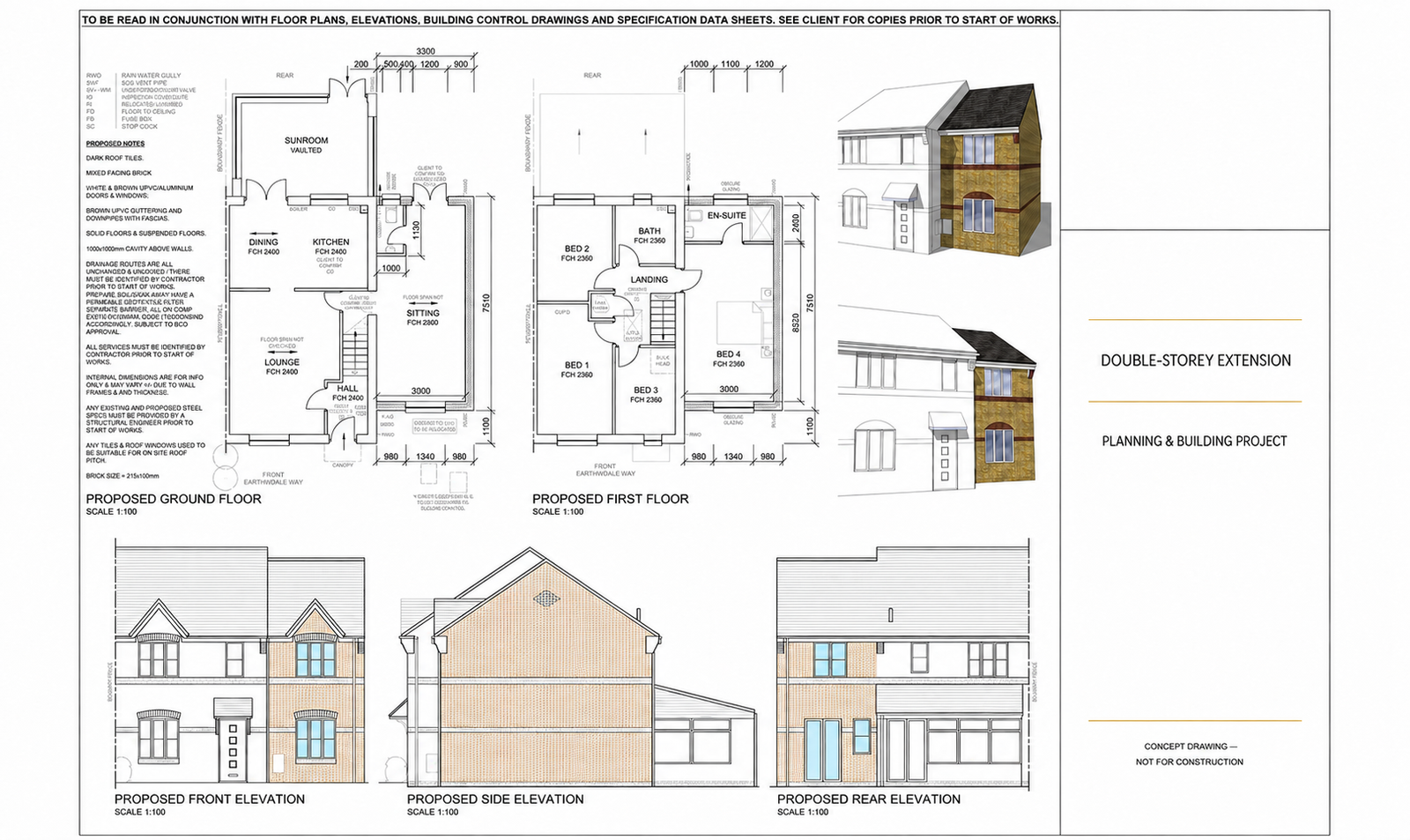 Proposed double-storey extension planning and building drawings